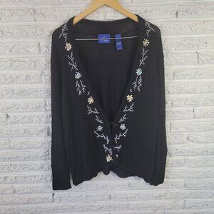 JH Collectibles Women's 1X Black Floral Cardigan Sweater Beaded BLA94E